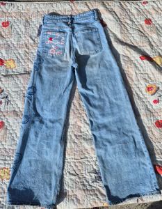 Wide Leg Jeans with Bow Detail