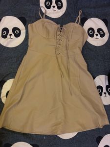 Tan Lace-Up Mini Dress
