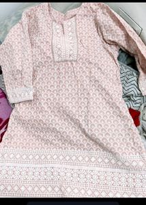 Peach Colour Chikenkari Kurti 🌼