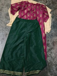 Purple Printed Kurti with Green Pant