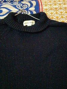 Black Full Sleeves Shimmer Sweater For Women