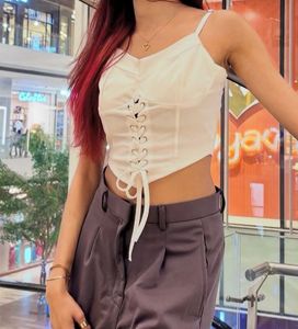 White Lace-Up Corset Top