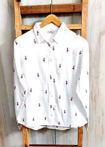 Floral White Shirt Cotton Size-38-40
