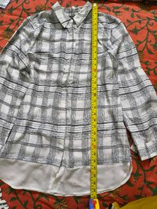 Checked White Longline Shirt