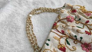 Embroidered Drawstring Pouch Party wear