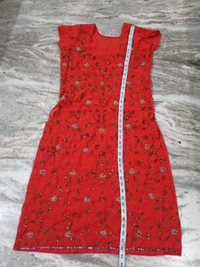 Orange Red Embroidered Kurta Set