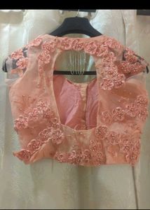 Peach Readymade Saree With Floral Blouse