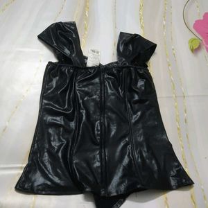 Black &amp; Gold Faux Leather Corset Top