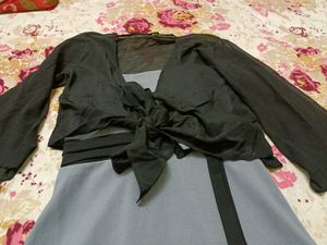 Blue Dress with Black Ribbon
