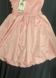 Baby Pink Solid Gathered Tube Mini Dress