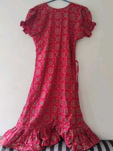 Retro Pink Print Midi Dress