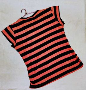 Peach &amp; Black Striped Top for Girls (10–12 Yrs)