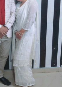 Elegant White Hand Embroidered Kurta Shrara Set