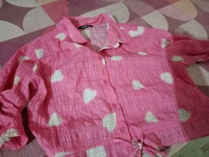 Cute Pink Heart Print Top