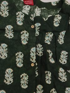 Olive Green Floral Print Kurti