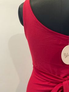 Red one shoulder slit dress