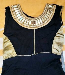Elegant Black &amp; Gold Anarkali Dress