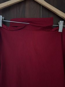 Turtle Neck Red Fitted Top
