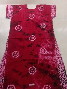 Very New Red Bhandhej Cotton Embroidery Nighty