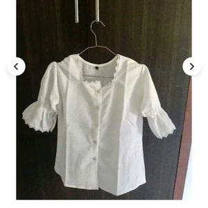 White Lace Trim Puff Sleeve Top