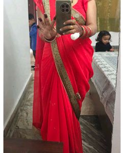 Red &amp; Gold Saree Fabric