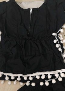 Black mirror-embellished top and bottom set