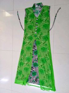 Green Net Designer Kurta Or Frock