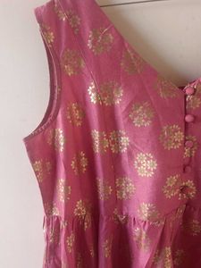 Pink &amp; Gold Print Kurta Dress