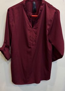 Maroon Roll-Up Sleeve Top