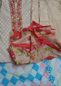 Skin &amp; Red Colour Plazzo Suit