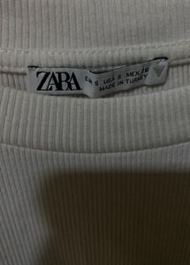 Zara White Ribbed Tie top