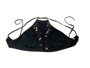 MOSSIMO HIGH NECK LACE INSET HALTER BIKINI TOP.