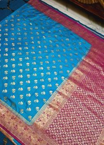 Blue &amp; Gold Silk Saree