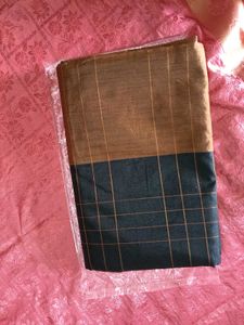 Handloom Silk Plaid Fabric Saree - Black &Mustard