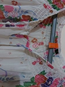 White Printed Ballon Shaped Georgette Sheer Top