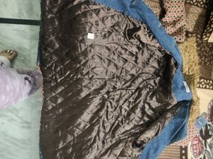 Denim With Feather Neck Jacket