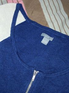 Navy Blue Top With White Sleeves