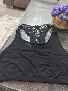 Black Lace Back Tank Top With Arms Cover