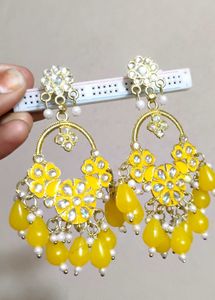 Yellow Dangle Earrings for haldi ceremony