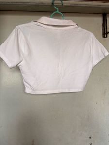 White Crop Polo Top