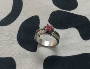 2 Pair Silver Rings With Maroom Stone