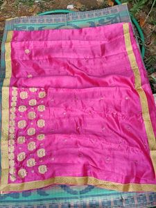 Pink &amp; Gold Embroidered Saree With Blouse