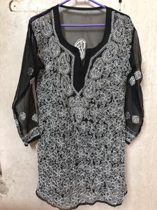 Black Chikankari Embroidered Kurta