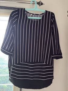 Striped Black & White Long Top with zip on sides
