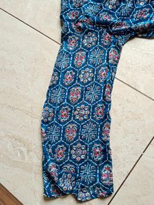 Blue Patterned Bell Sleeve Blouse