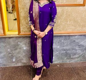 Pure Gaji Silk Suit Set With Heavy Embroidery
