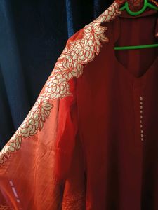 Red Embroidered Kurta Set