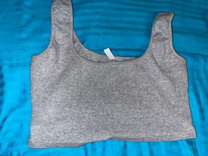 Gray Ribbed Cropped Tank Top