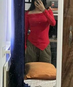 Red Off-Shoulder Long Sleeve Top
