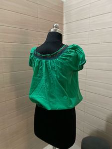 H&amp;M Beautiful Embroidered Green Top